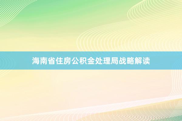海南省住房公积金处理局战略解读